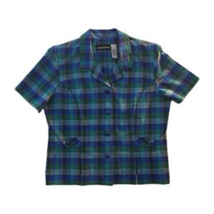 Vintage Blue Green Plaid Sag Harbor Button Up Blouse/Blazer - Size 18